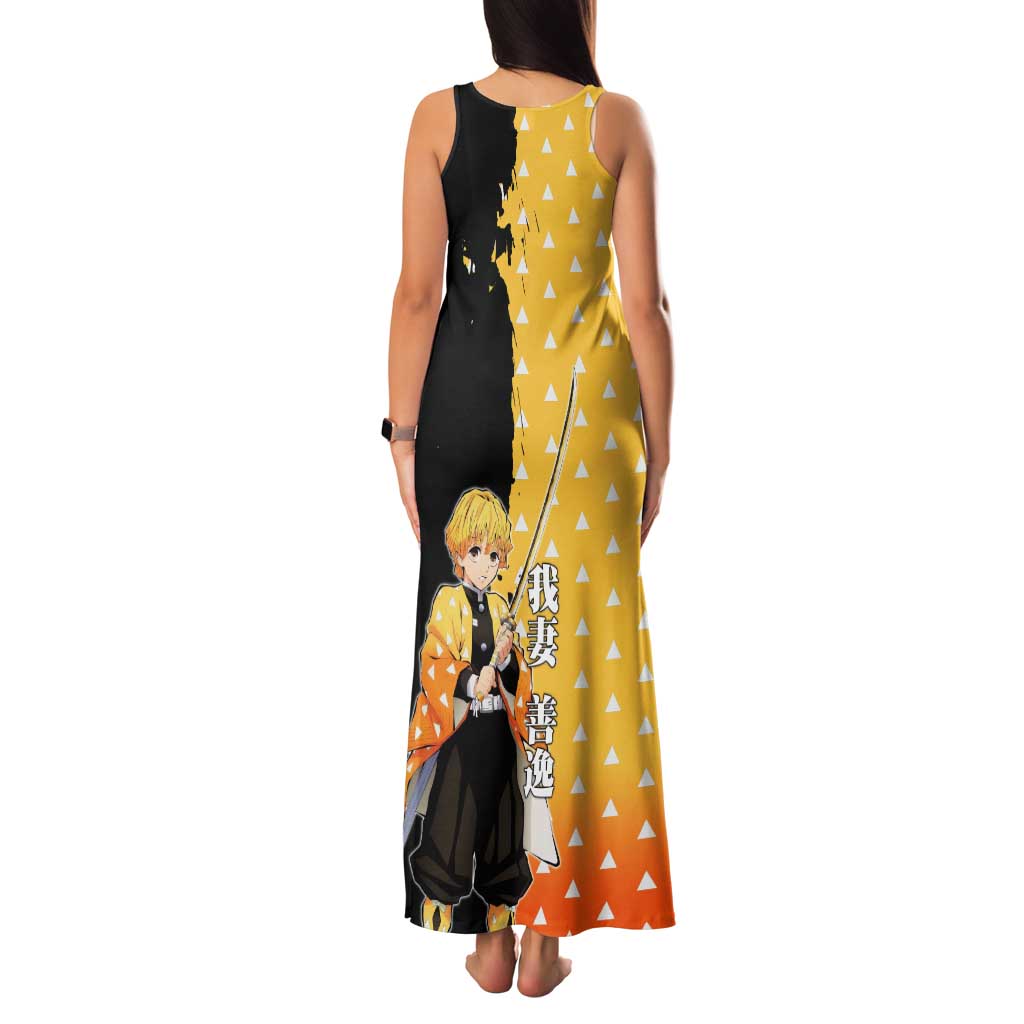 Zenitsu Agatsuma from Demon Slayer Tank Maxi Dress with Yellow Lightning Kimono and Thunder Effects Design - The Mazicc