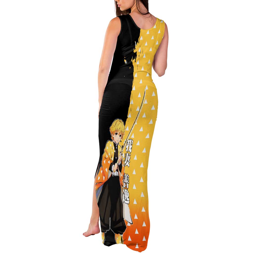 Zenitsu Agatsuma from Demon Slayer Tank Maxi Dress with Yellow Lightning Kimono and Thunder Effects Design - The Mazicc