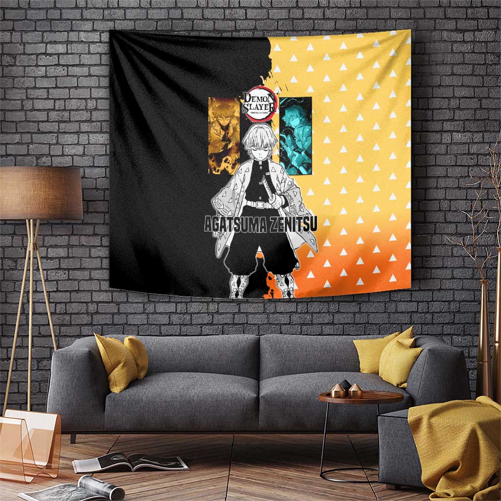 Zenitsu Agatsuma from Demon Slayer Tapestry with Yellow Lightning Kimono and Thunder Effects Design - The Mazicc