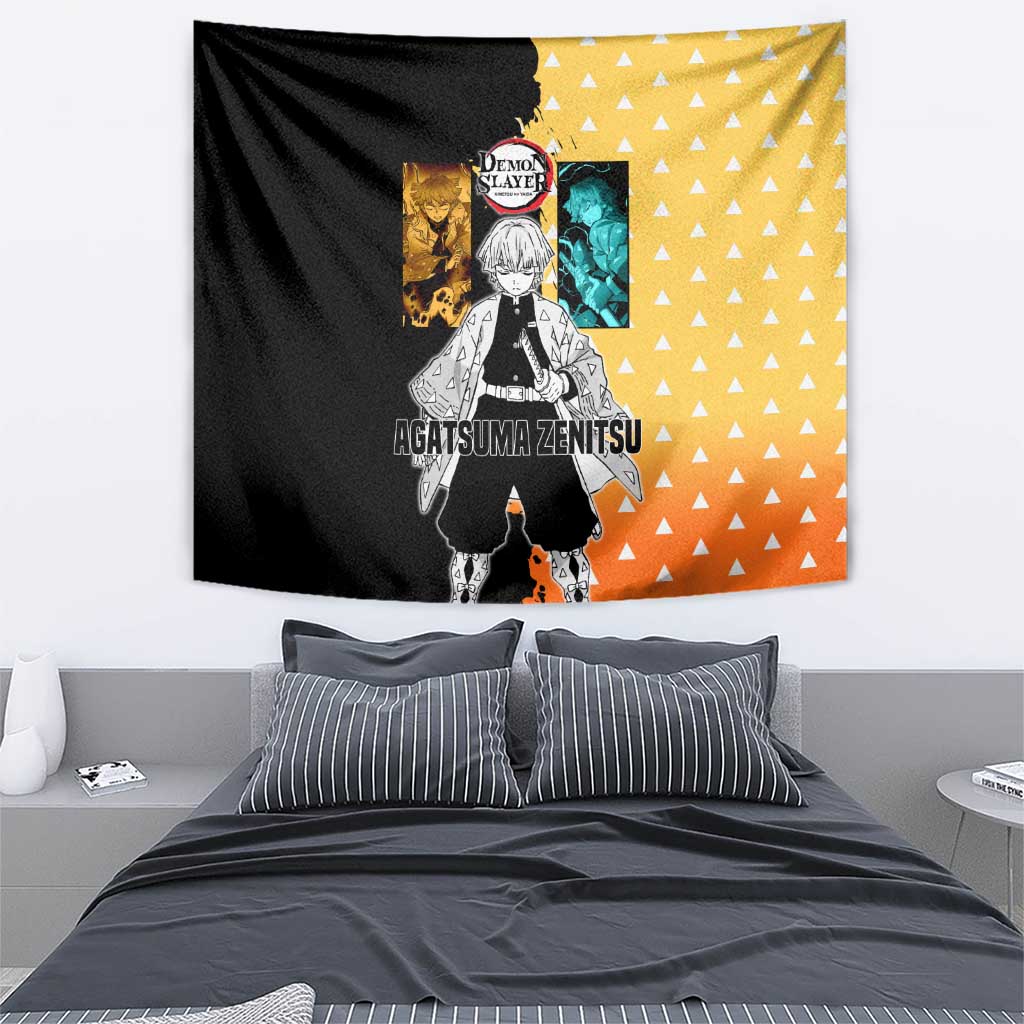 Zenitsu Agatsuma from Demon Slayer Tapestry with Yellow Lightning Kimono and Thunder Effects Design - The Mazicc