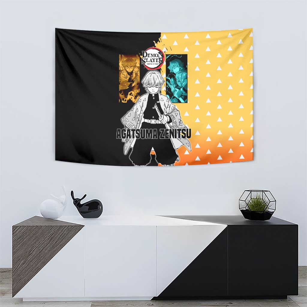 Zenitsu Agatsuma from Demon Slayer Tapestry with Yellow Lightning Kimono and Thunder Effects Design - The Mazicc