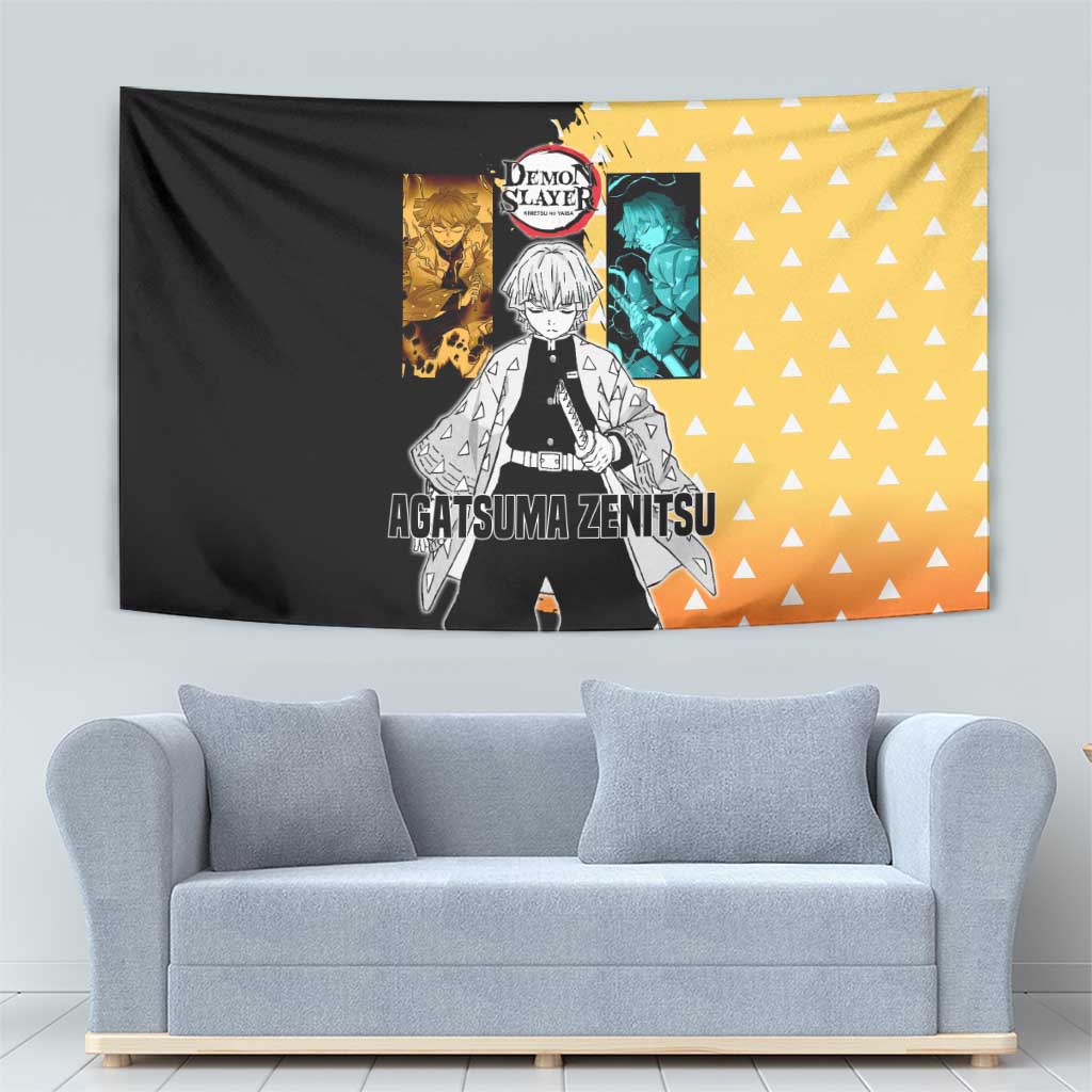 Zenitsu Agatsuma from Demon Slayer Tapestry with Yellow Lightning Kimono and Thunder Effects Design - The Mazicc