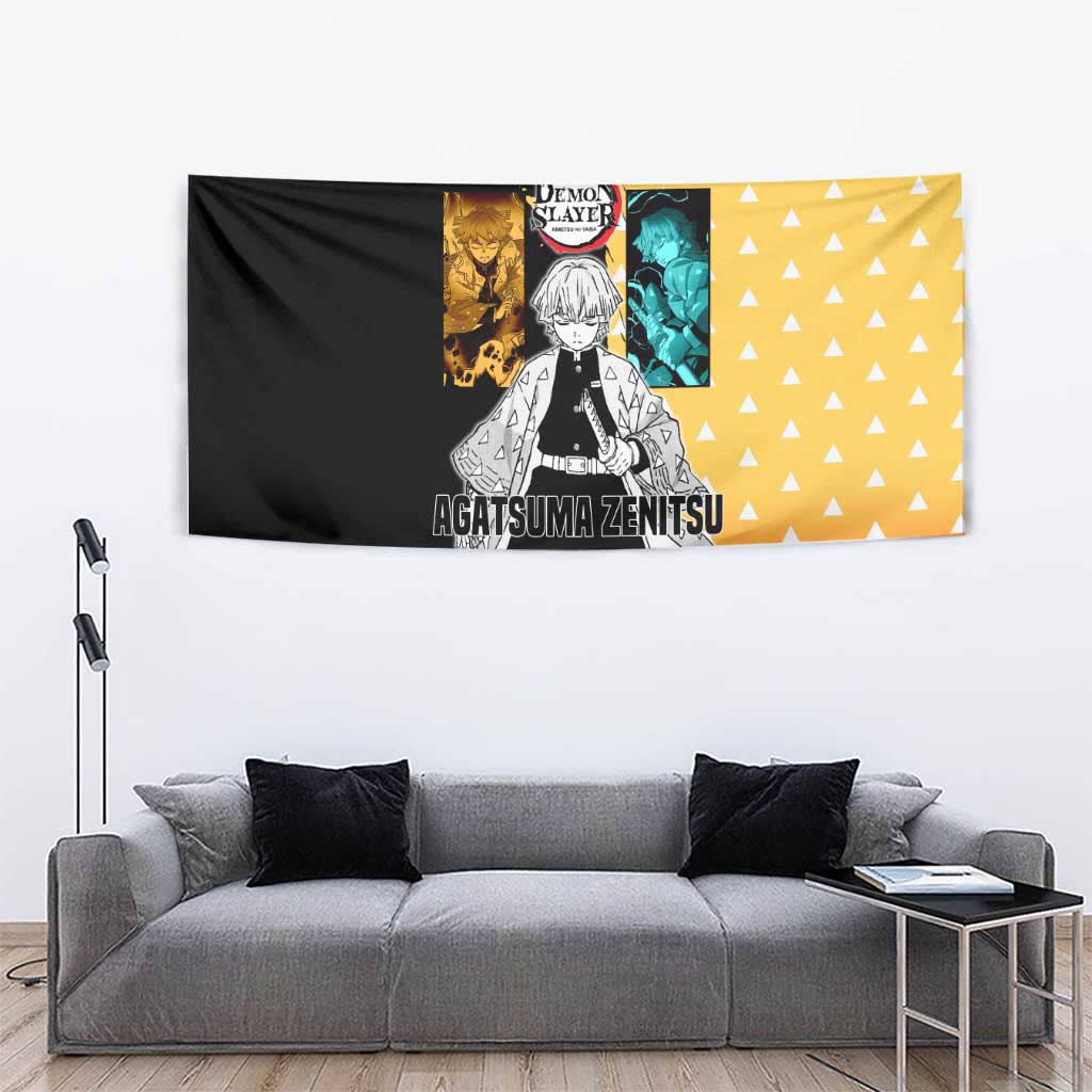 Zenitsu Agatsuma from Demon Slayer Tapestry with Yellow Lightning Kimono and Thunder Effects Design - The Mazicc