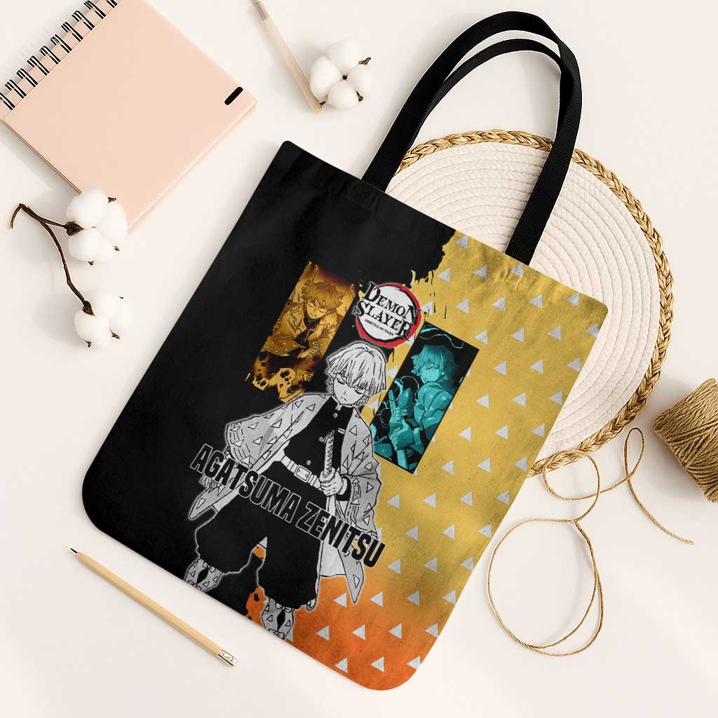 Zenitsu Agatsuma from Demon Slayer Tote Bag with Yellow Lightning Kimono and Thunder Effects Design - The Mazicc
