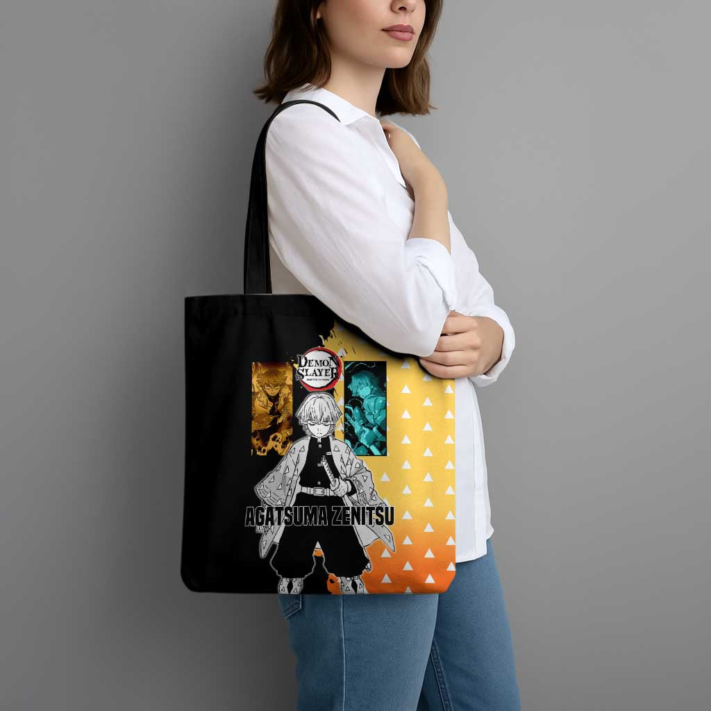 Zenitsu Agatsuma from Demon Slayer Tote Bag with Yellow Lightning Kimono and Thunder Effects Design - The Mazicc