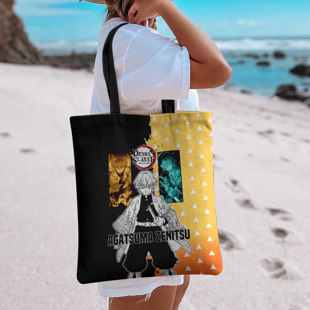 Zenitsu Agatsuma from Demon Slayer Tote Bag with Yellow Lightning Kimono and Thunder Effects Design - The Mazicc