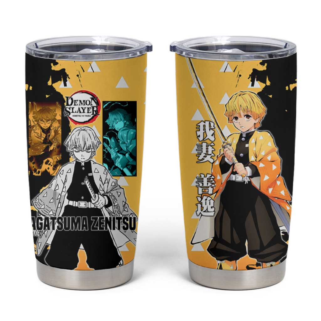 Zenitsu Agatsuma from Demon Slayer Tumbler Cup with Yellow Lightning Kimono and Thunder Effects Design - The Mazicc
