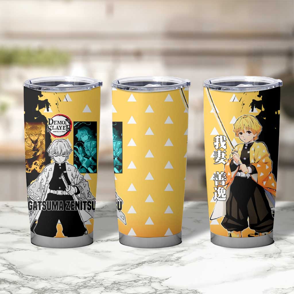Zenitsu Agatsuma from Demon Slayer Tumbler Cup with Yellow Lightning Kimono and Thunder Effects Design - The Mazicc