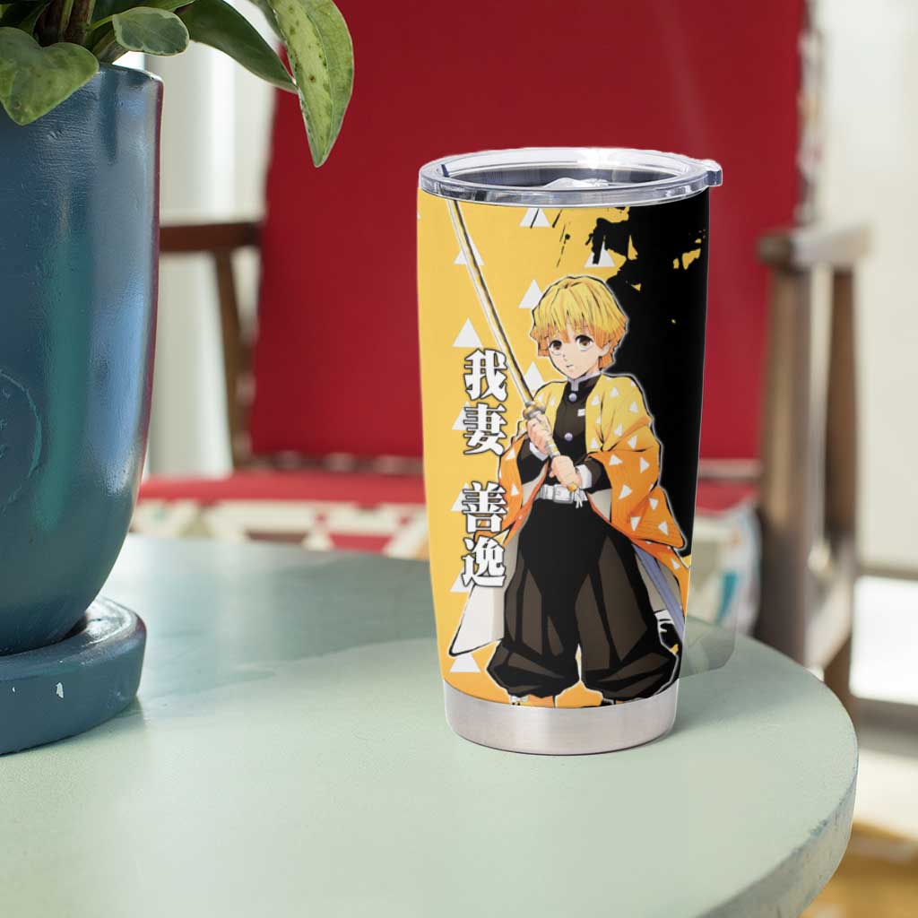 Zenitsu Agatsuma from Demon Slayer Tumbler Cup with Yellow Lightning Kimono and Thunder Effects Design - The Mazicc