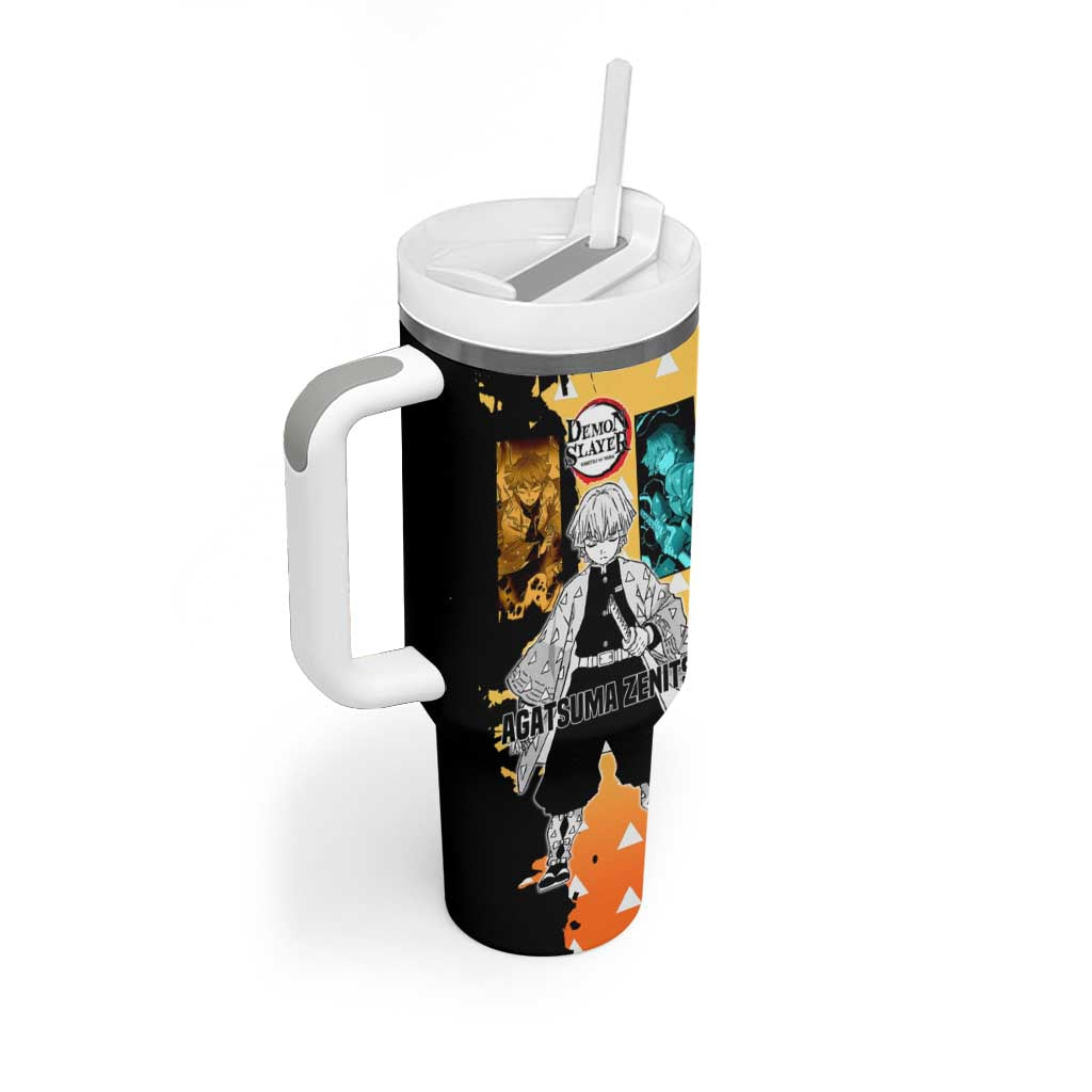 Zenitsu Agatsuma from Demon Slayer Tumbler With Handle with Yellow Lightning Kimono and Thunder Effects Design - The Mazicc