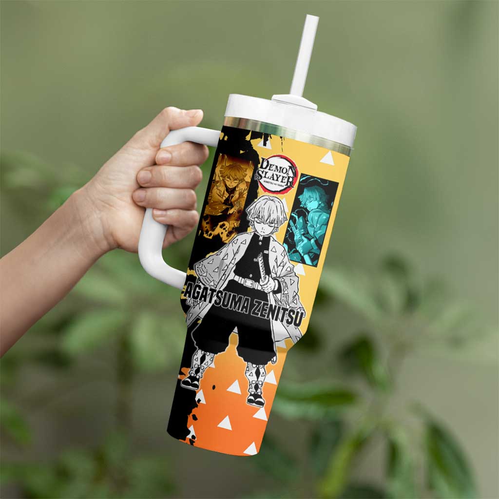 Zenitsu Agatsuma from Demon Slayer Tumbler With Handle with Yellow Lightning Kimono and Thunder Effects Design - The Mazicc