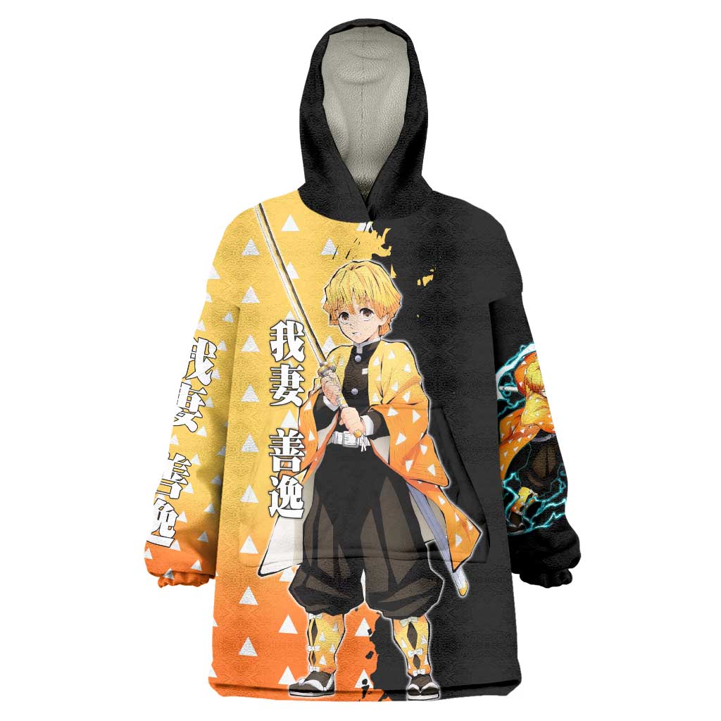 Zenitsu Agatsuma from Demon Slayer Wearable Blanket Hoodie with Yellow Lightning Kimono and Thunder Effects Design - The Mazicc