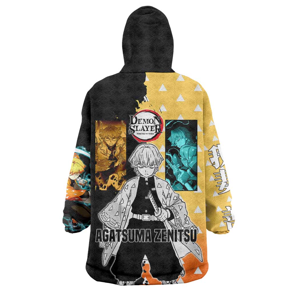 Zenitsu Agatsuma from Demon Slayer Wearable Blanket Hoodie with Yellow Lightning Kimono and Thunder Effects Design - The Mazicc
