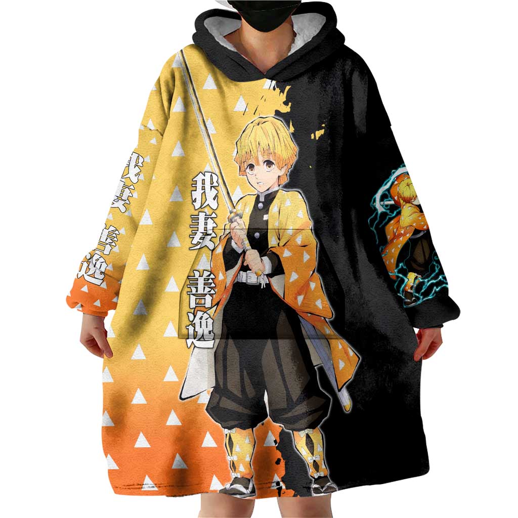 Zenitsu Agatsuma from Demon Slayer Wearable Blanket Hoodie with Yellow Lightning Kimono and Thunder Effects Design - The Mazicc