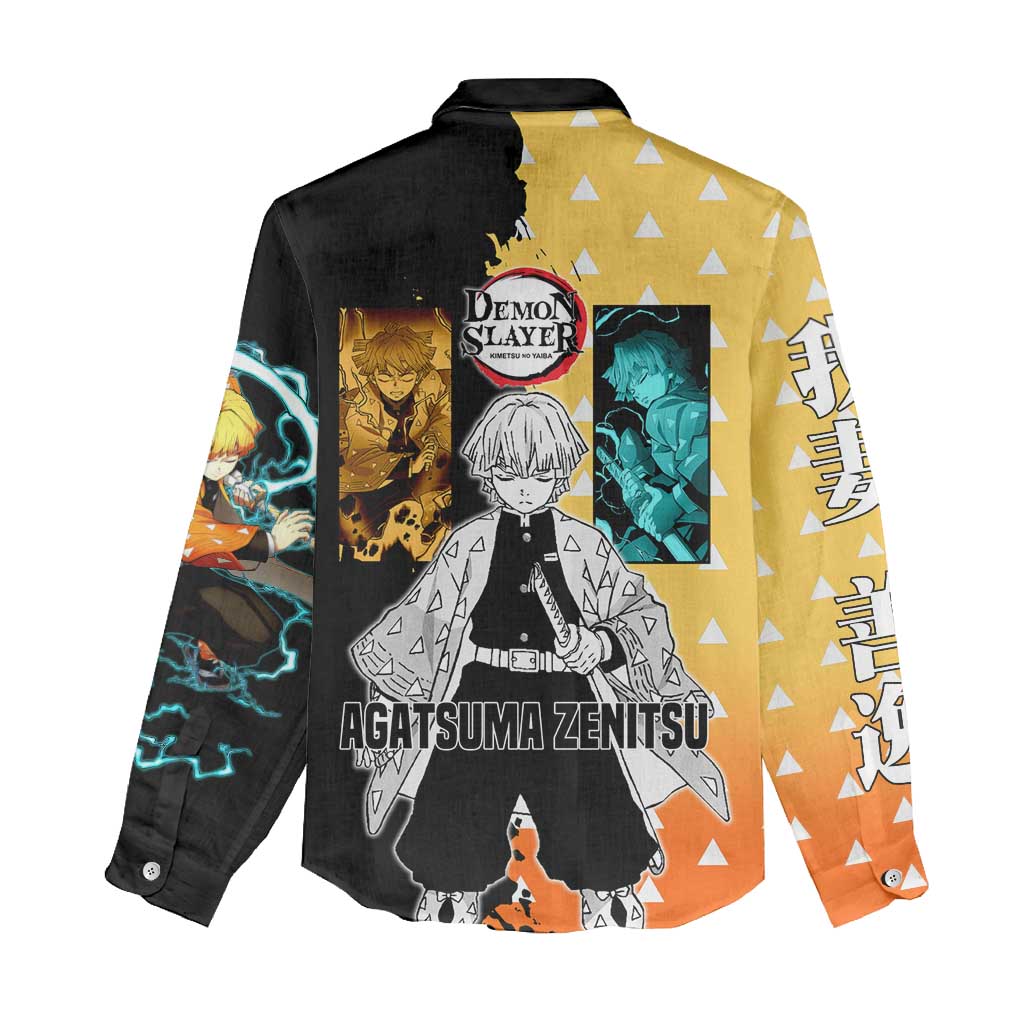 Zenitsu Agatsuma from Demon Slayer Women Casual Shirt with Yellow Lightning Kimono and Thunder Effects Design - The Mazicc