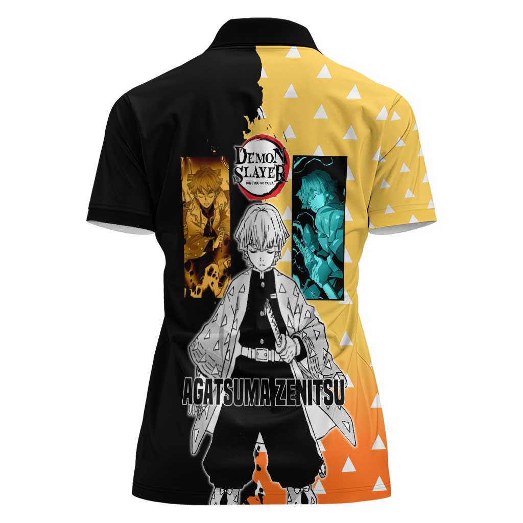 Zenitsu Agatsuma from Demon Slayer Women Polo Shirt with Yellow Lightning Kimono and Thunder Effects Design - The Mazicc