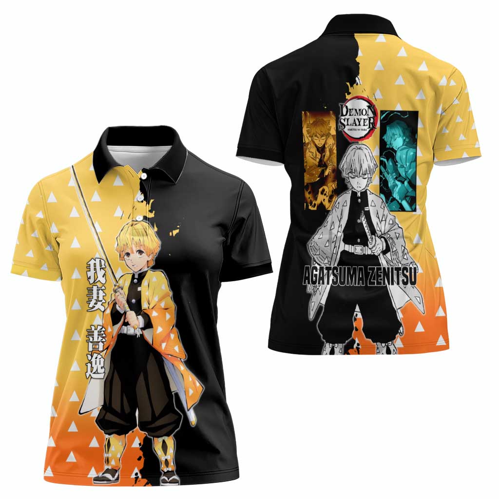 Zenitsu Agatsuma from Demon Slayer Women Polo Shirt with Yellow Lightning Kimono and Thunder Effects Design - The Mazicc