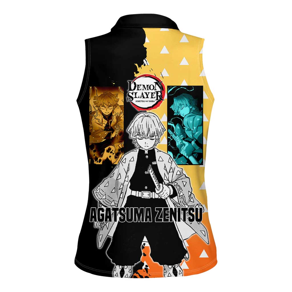 Zenitsu Agatsuma from Demon Slayer Women Sleeveless Polo Shirt with Yellow Lightning Kimono and Thunder Effects Design - The Mazicc