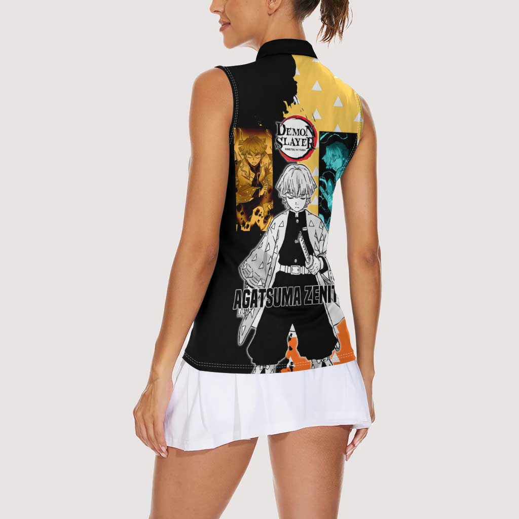 Zenitsu Agatsuma from Demon Slayer Women Sleeveless Polo Shirt with Yellow Lightning Kimono and Thunder Effects Design - The Mazicc