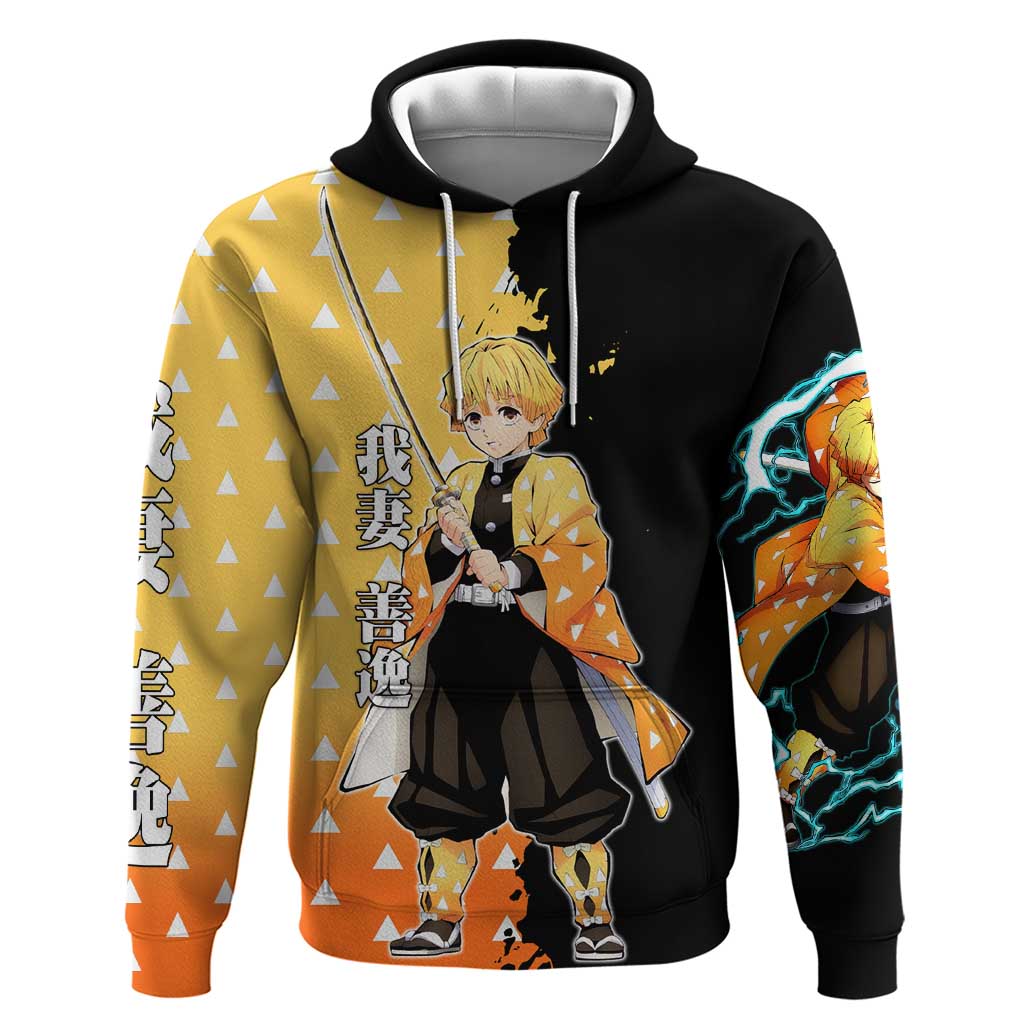 Zenitsu Agatsuma from Demon Slayer Zip Hoodie with Yellow Lightning Kimono and Thunder Effects Design - The Mazicc
