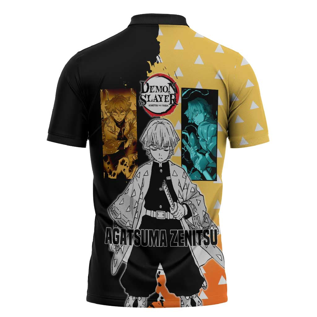 Zenitsu Agatsuma from Demon Slayer Zipper Polo Shirt with Yellow Lightning Kimono and Thunder Effects Design - The Mazicc