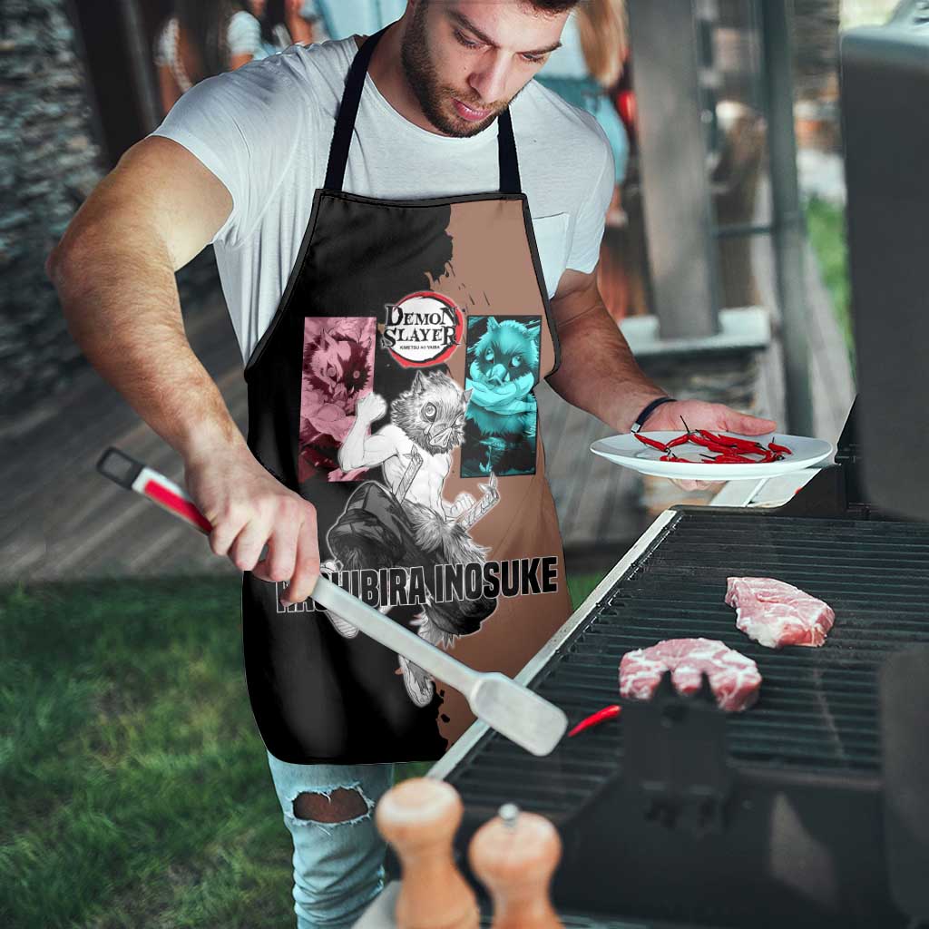 Inosuke Hashibira from Demon Slayer Apron with Boar Mask and Dual Swords Battle Pose - The Mazicc