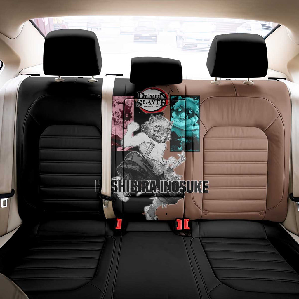 Inosuke Hashibira from Demon Slayer Back Car Seat Cover with Boar Mask and Dual Swords Battle Pose - The Mazicc