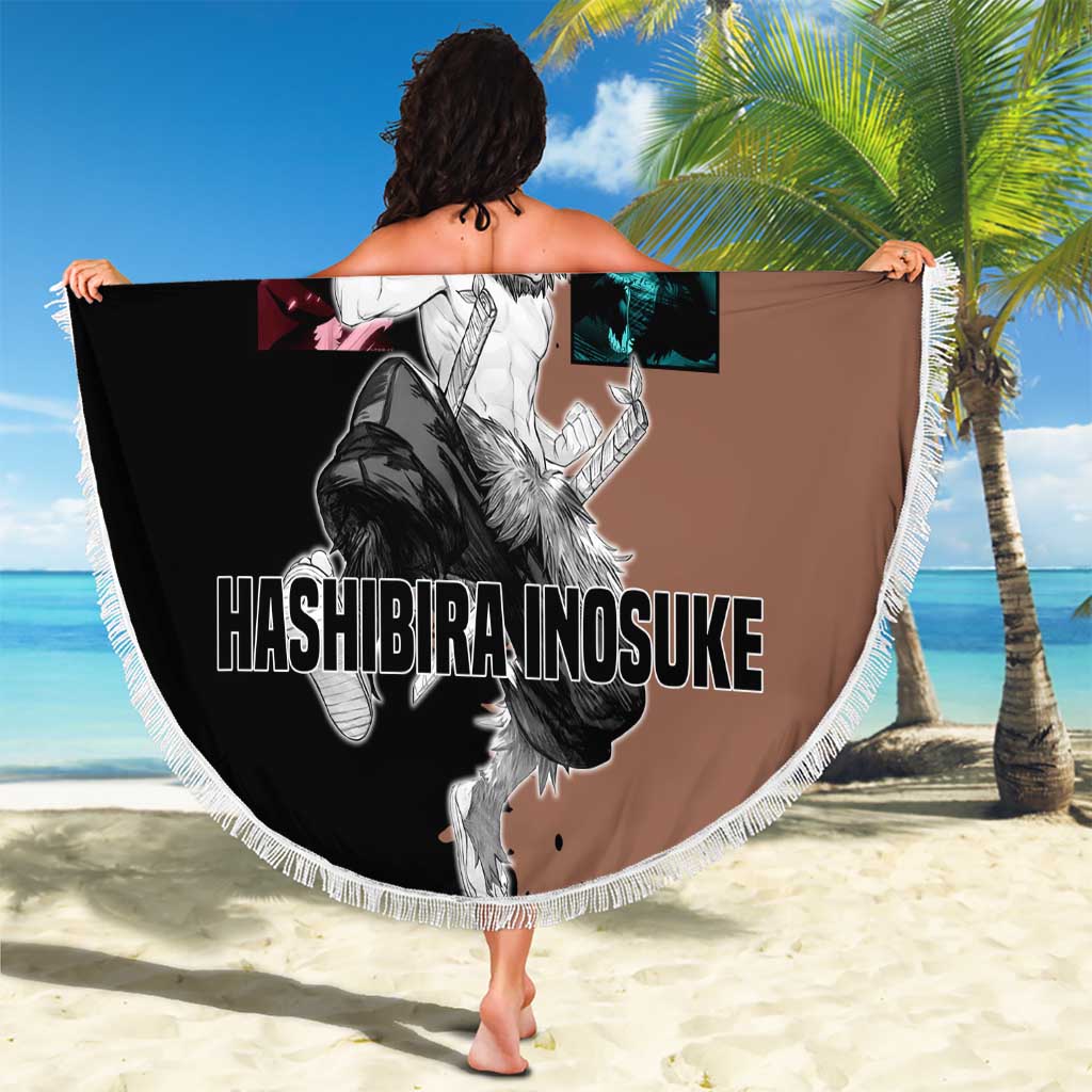 Inosuke Hashibira from Demon Slayer Beach Blanket with Boar Mask and Dual Swords Battle Pose - The Mazicc