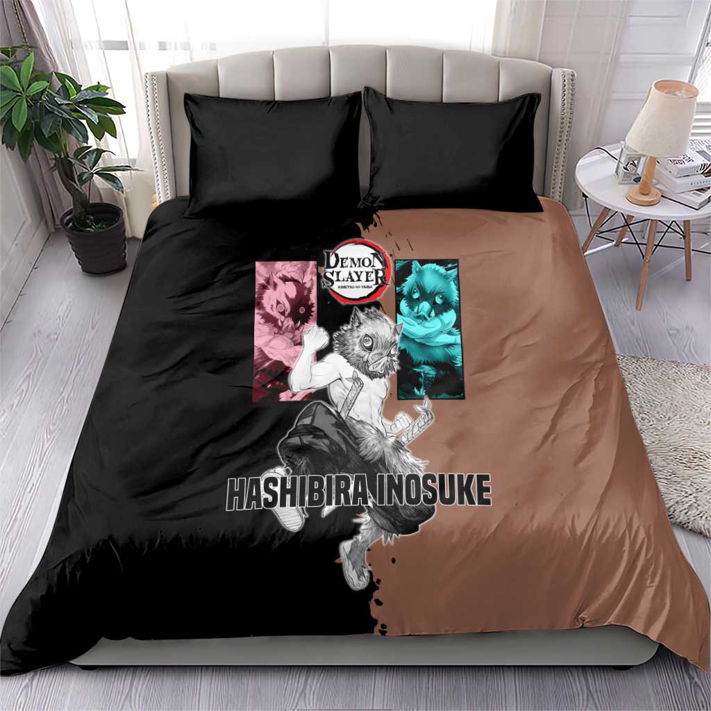 Inosuke Hashibira from Demon Slayer Bedding Set with Boar Mask and Dual Swords Battle Pose - The Mazicc
