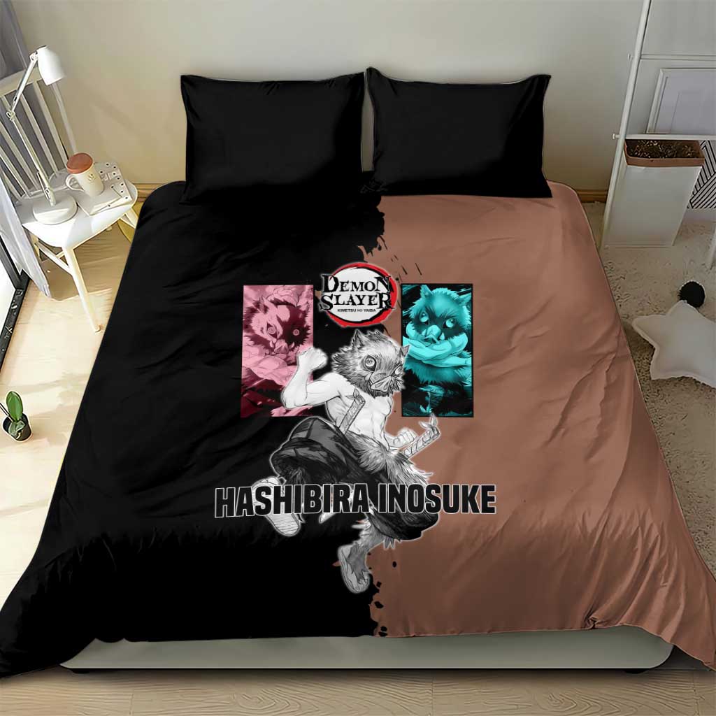 Inosuke Hashibira from Demon Slayer Bedding Set with Boar Mask and Dual Swords Battle Pose - The Mazicc