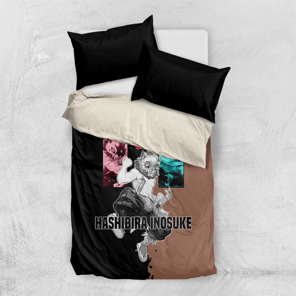 Inosuke Hashibira from Demon Slayer Bedding Set with Boar Mask and Dual Swords Battle Pose - The Mazicc