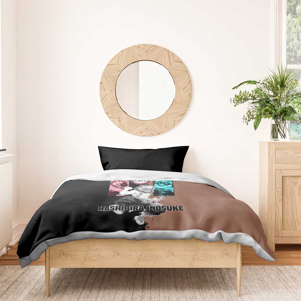 Inosuke Hashibira from Demon Slayer Bedding Set with Boar Mask and Dual Swords Battle Pose - The Mazicc
