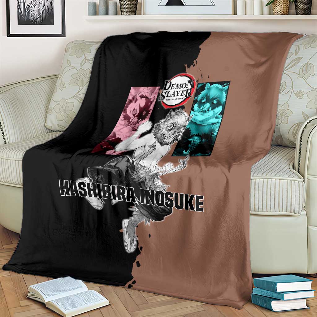 Inosuke Hashibira from Demon Slayer Blanket with Boar Mask and Dual Swords Battle Pose - The Mazicc