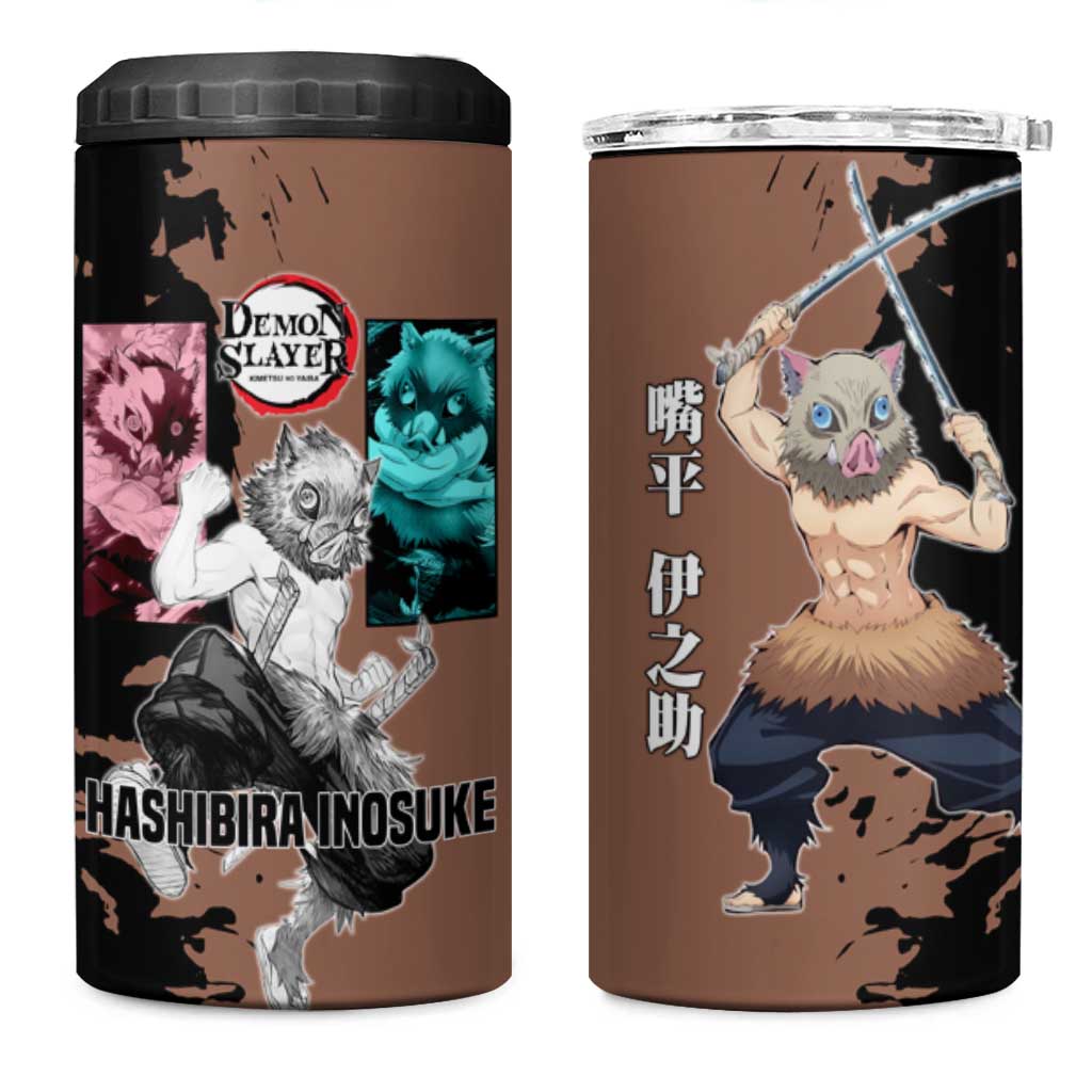 Inosuke Hashibira from Demon Slayer 4 in 1 Can Cooler Tumbler with Boar Mask and Dual Swords Battle Pose - The Mazicc