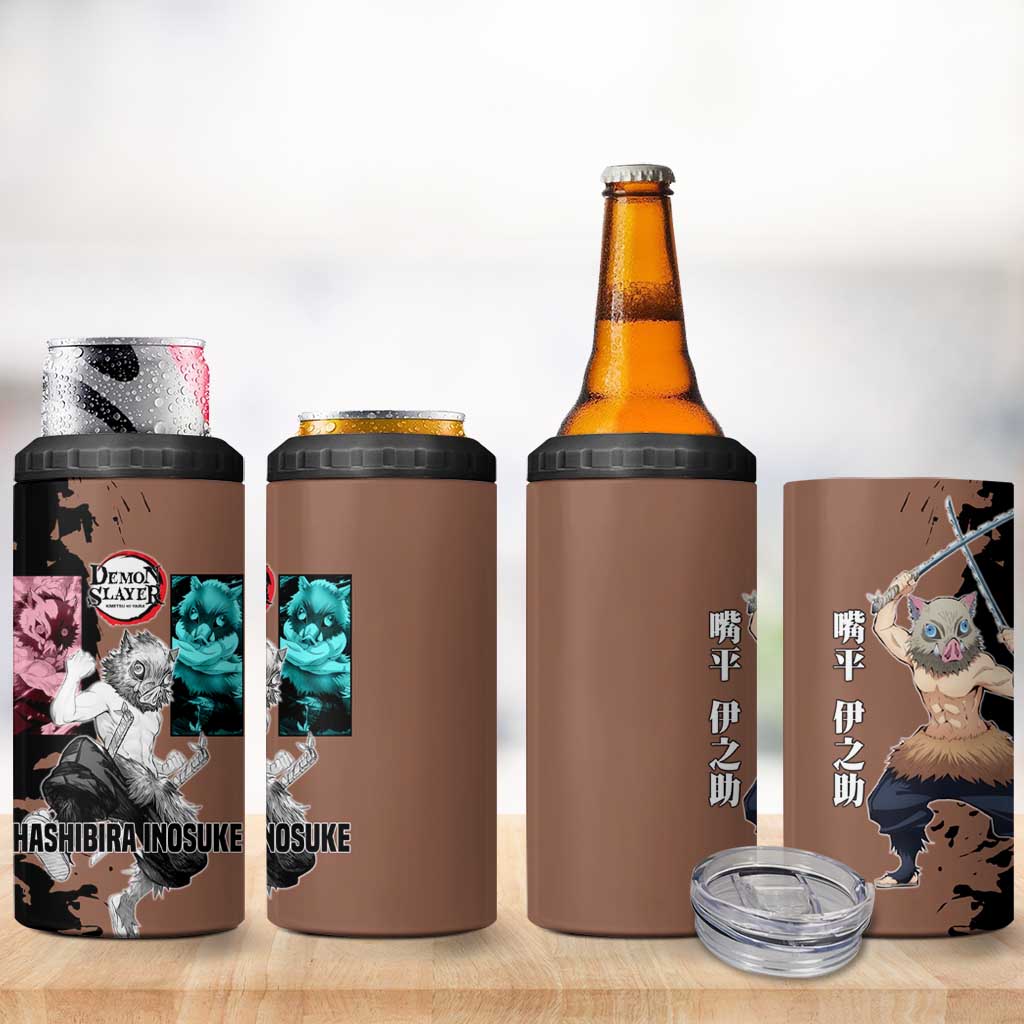 Inosuke Hashibira from Demon Slayer 4 in 1 Can Cooler Tumbler with Boar Mask and Dual Swords Battle Pose - The Mazicc