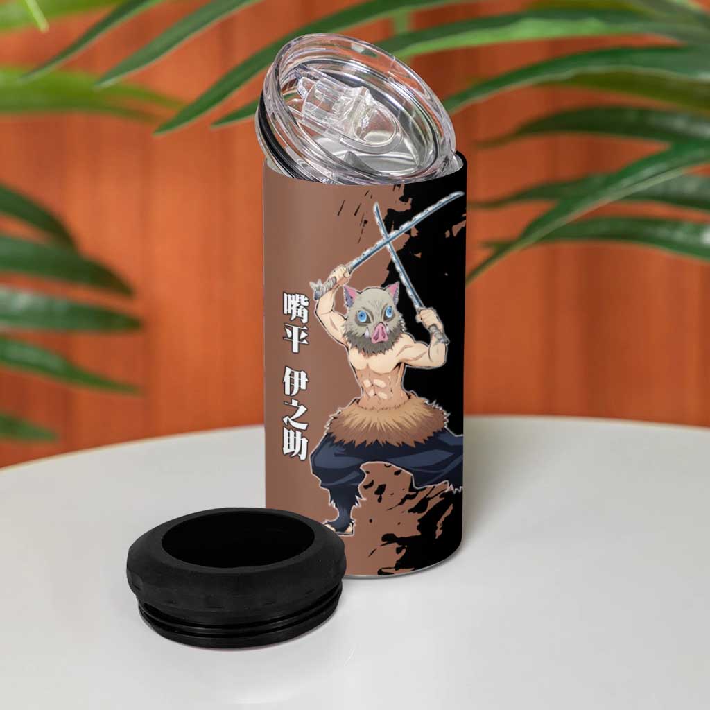 Inosuke Hashibira from Demon Slayer 4 in 1 Can Cooler Tumbler with Boar Mask and Dual Swords Battle Pose - The Mazicc