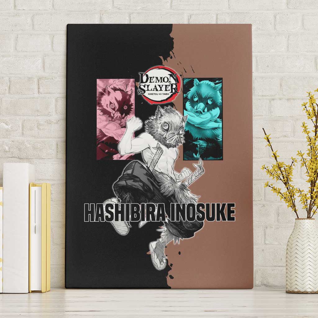 Inosuke Hashibira from Demon Slayer Canvas Wall Art with Boar Mask and Dual Swords Battle Pose - The Mazicc