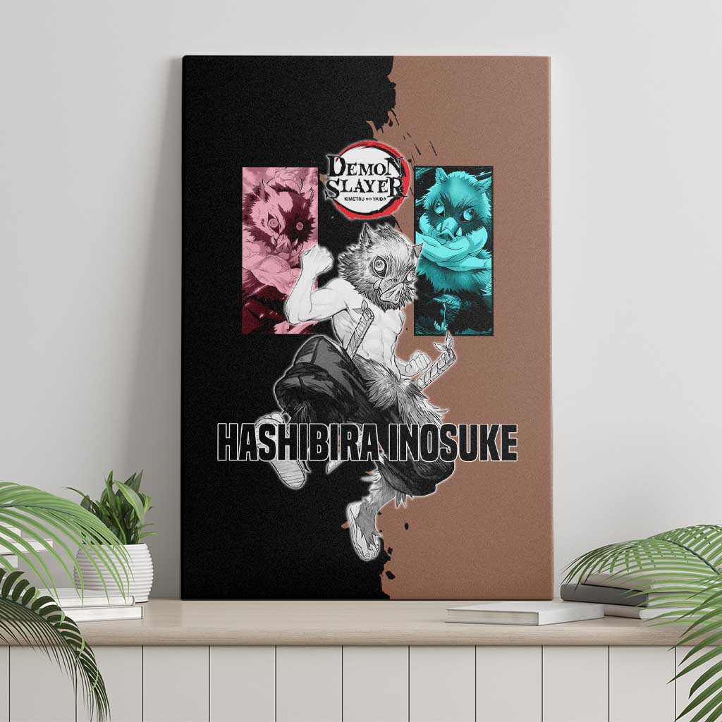 Inosuke Hashibira from Demon Slayer Canvas Wall Art with Boar Mask and Dual Swords Battle Pose - The Mazicc