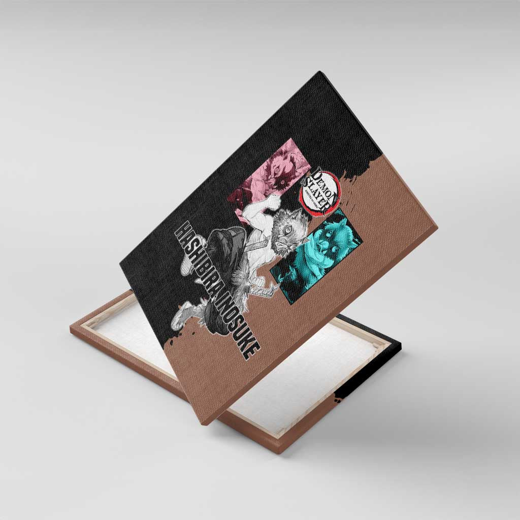 Inosuke Hashibira from Demon Slayer Canvas Wall Art with Boar Mask and Dual Swords Battle Pose - The Mazicc