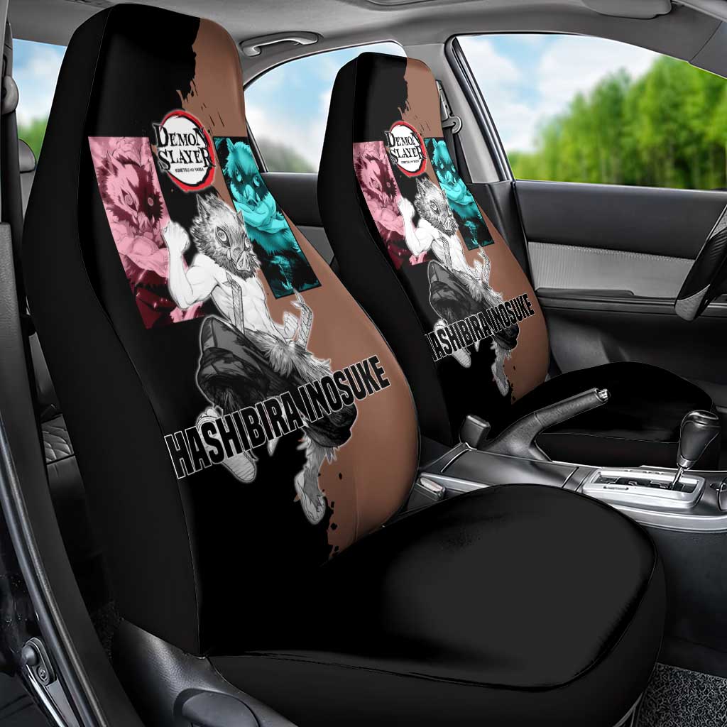 Inosuke Hashibira from Demon Slayer Car Seat Cover with Boar Mask and Dual Swords Battle Pose - The Mazicc