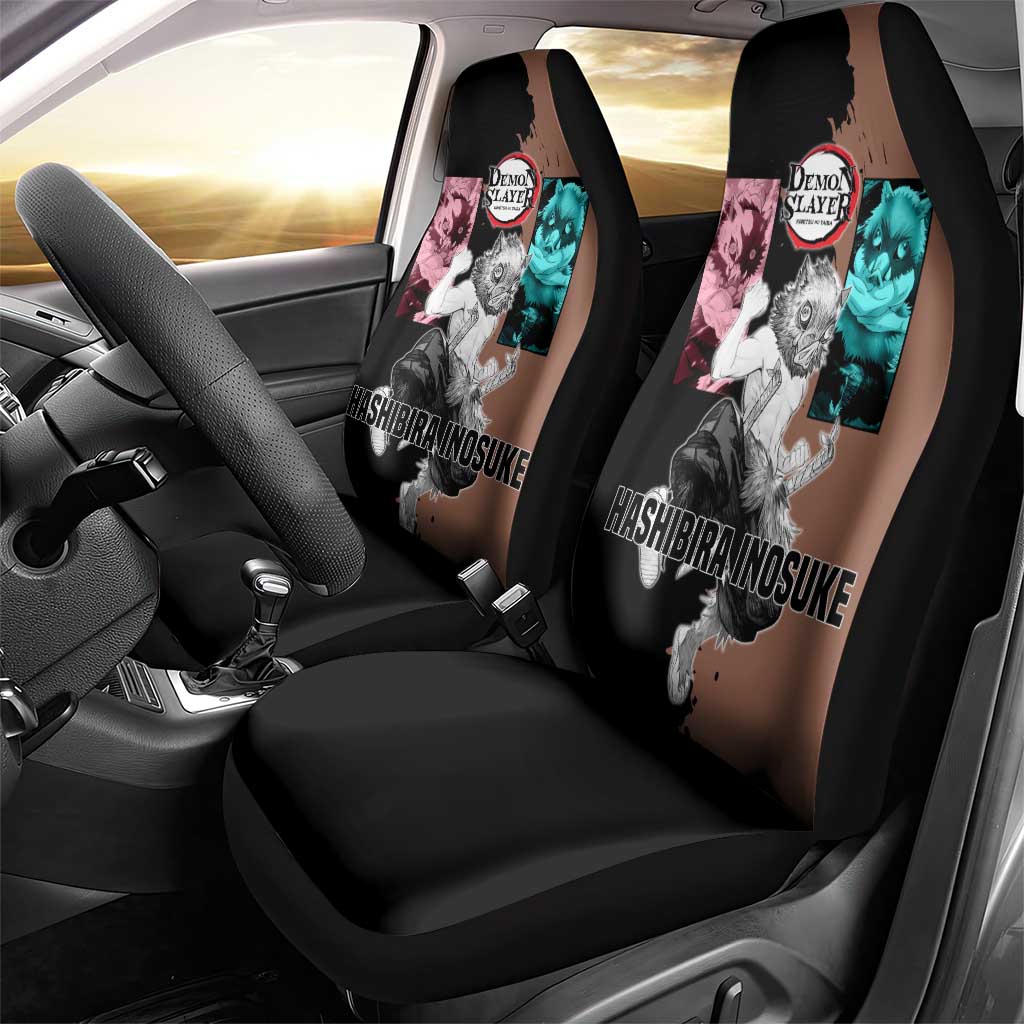 Inosuke Hashibira from Demon Slayer Car Seat Cover with Boar Mask and Dual Swords Battle Pose - The Mazicc