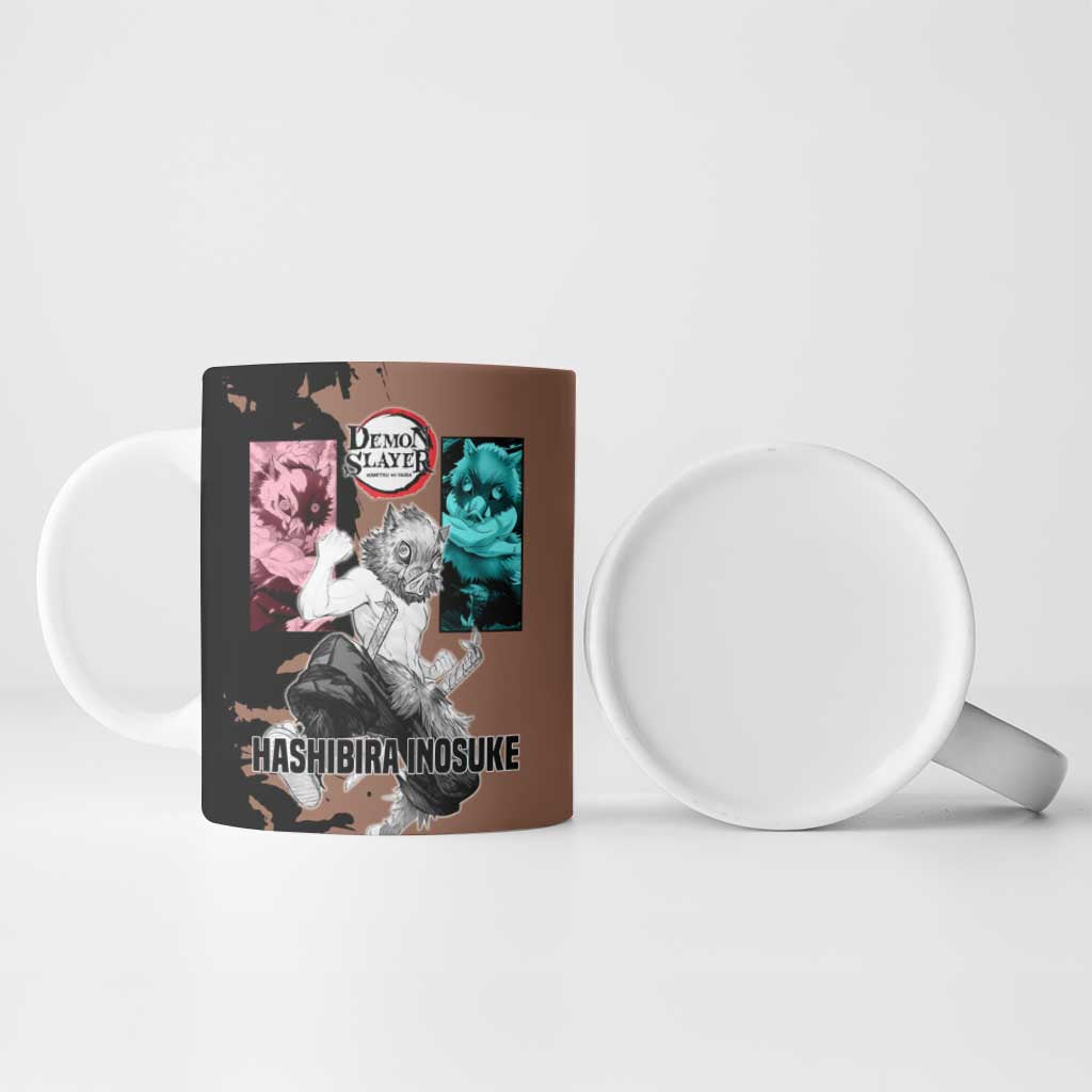 Inosuke Hashibira from Demon Slayer Ceramic Mug with Boar Mask and Dual Swords Battle Pose - The Mazicc
