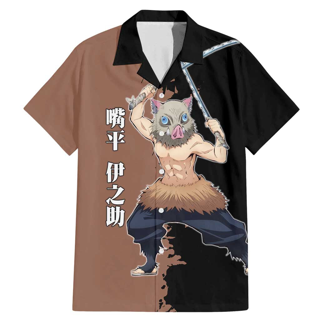 Inosuke Hashibira from Demon Slayer Family Matching Mermaid Dress and Hawaiian Shirt with Boar Mask and Dual Swords Battle Pose - The Mazicc