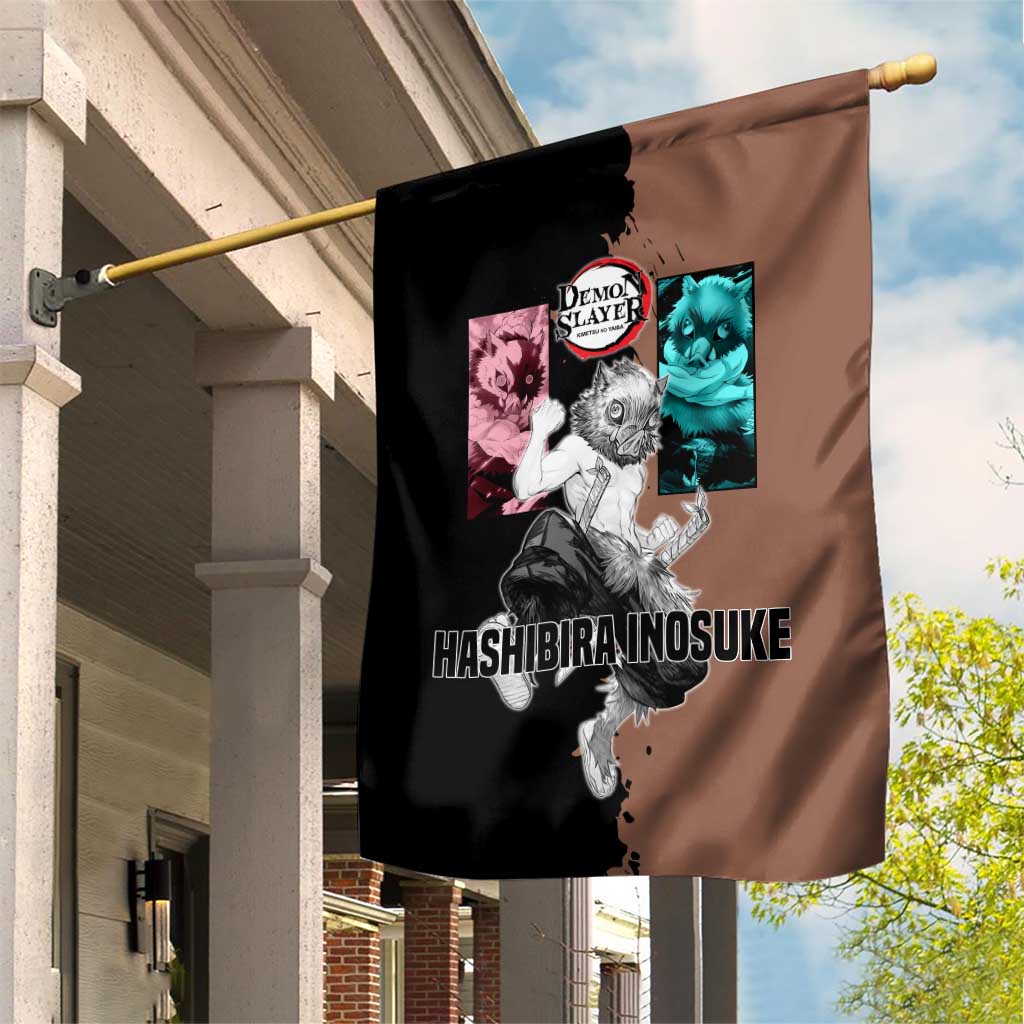 Inosuke Hashibira from Demon Slayer Garden Flag with Boar Mask and Dual Swords Battle Pose - The Mazicc
