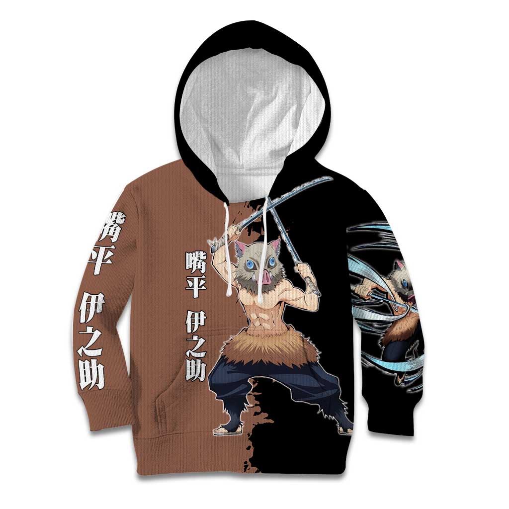 Inosuke Hashibira from Demon Slayer Kid Hoodie with Boar Mask and Dual Swords Battle Pose - The Mazicc