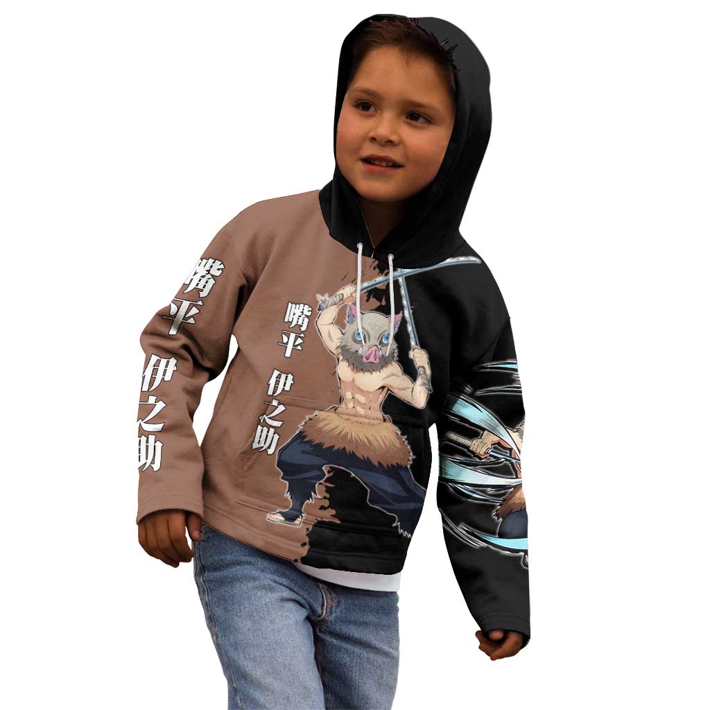 Inosuke Hashibira from Demon Slayer Kid Hoodie with Boar Mask and Dual Swords Battle Pose - The Mazicc