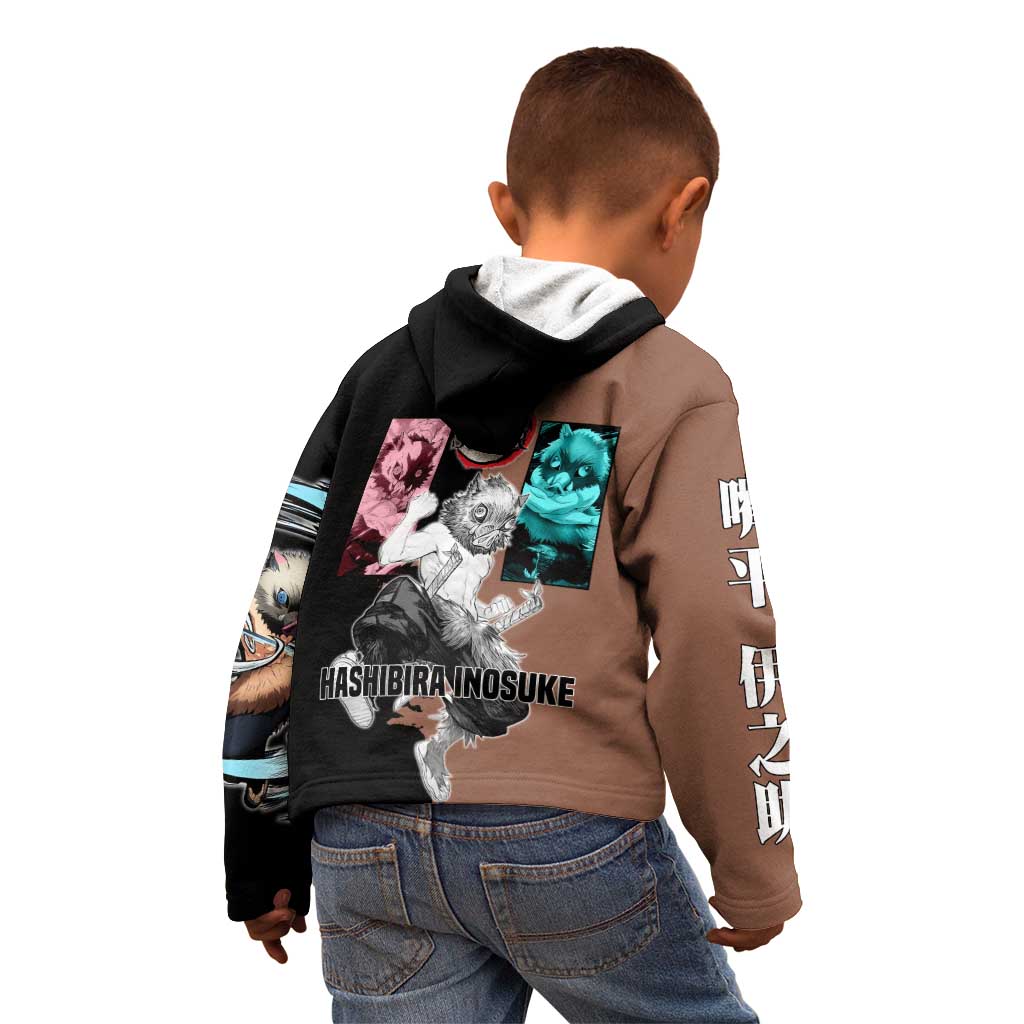 Inosuke Hashibira from Demon Slayer Kid Hoodie with Boar Mask and Dual Swords Battle Pose - The Mazicc