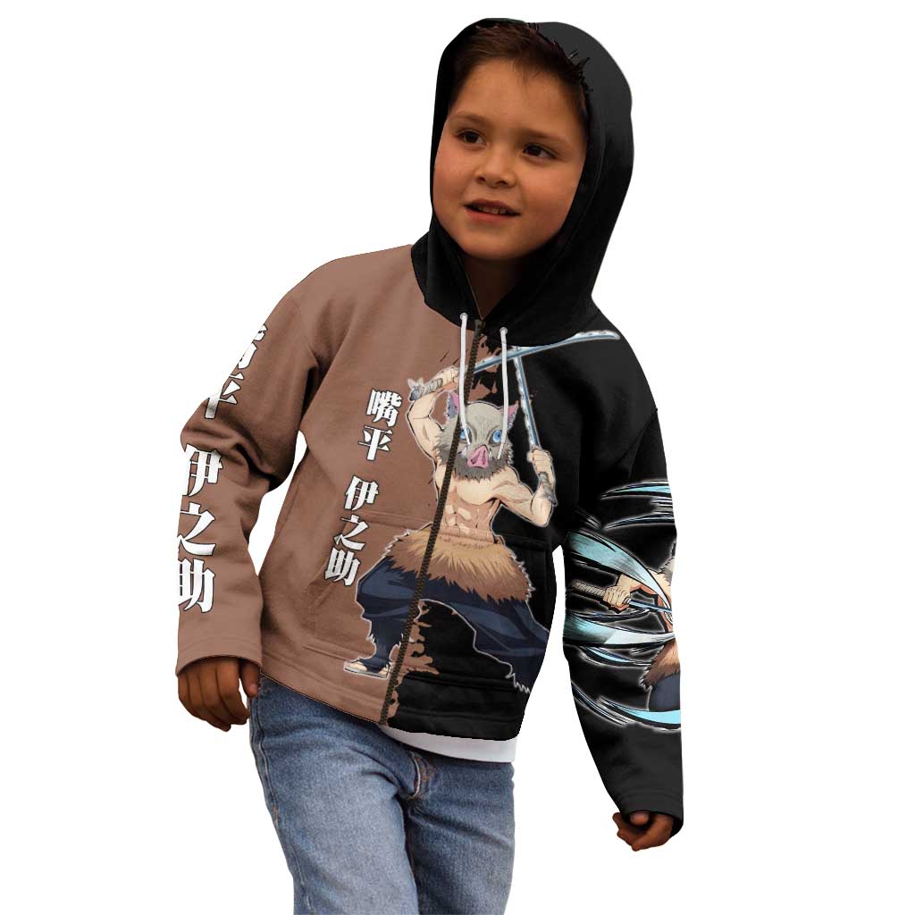 Inosuke Hashibira from Demon Slayer Kid Hoodie with Boar Mask and Dual Swords Battle Pose - The Mazicc