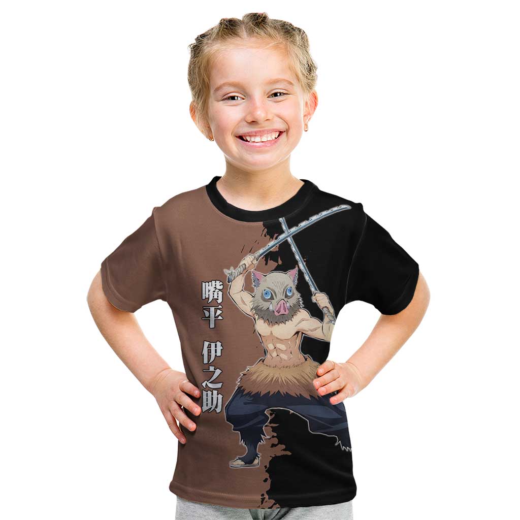 Inosuke Hashibira from Demon Slayer Kid T Shirt with Boar Mask and Dual Swords Battle Pose - The Mazicc