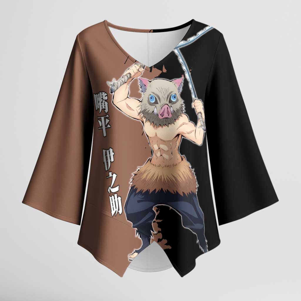 Inosuke Hashibira from Demon Slayer Kimono Sleeve Blouse with Boar Mask and Dual Swords Battle Pose - The Mazicc
